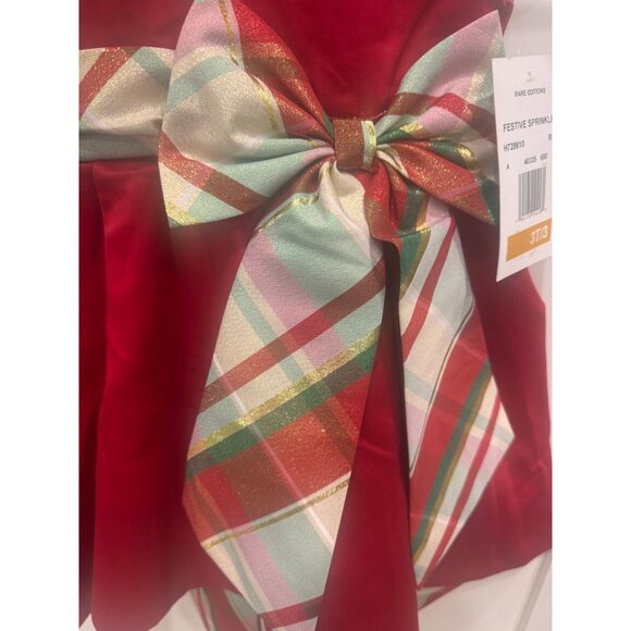Rare Editions Red Holiday Dress W/ Plaid Bow Size 3T Polyester Metallic Blend To - Picture 2 of 6